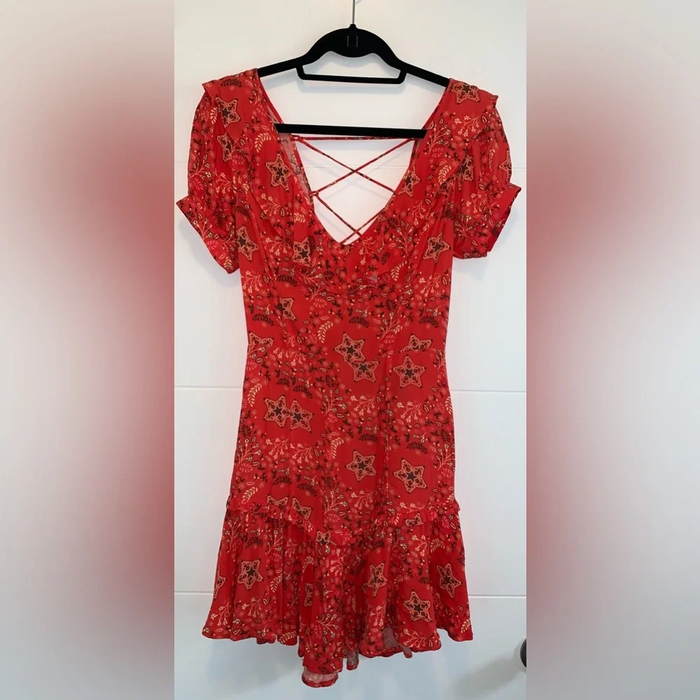 Spell & The Gypsy Celestial Red Floral Ruffle Mini Dress XS